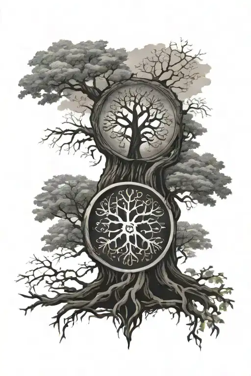 Vegvisir and Yggdrasil tree tattoo design idea