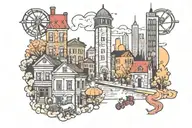 city scape scene tattoo design idea