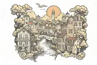 city scape scene tattoo design idea