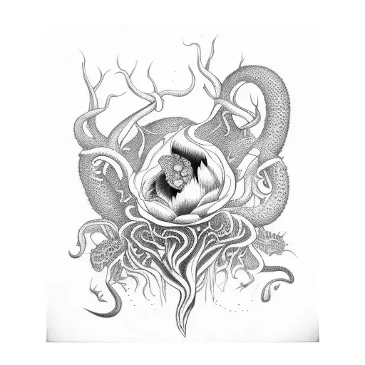 Carnivorous plants in a mysterious forest tattoo design idea