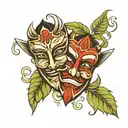 comedy and tragedy mask tattoo design idea