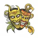 comedy and tragedy mask tattoo design idea