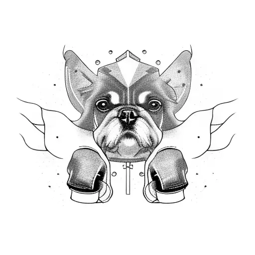 A dog wearing MMA gloves and a motorcycle jacket, ready to fight tattoo design idea