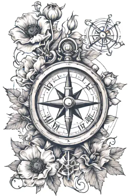 A navy ship with some poppy and the saying ready aye ready with a compass and a nautical star tattoo design idea