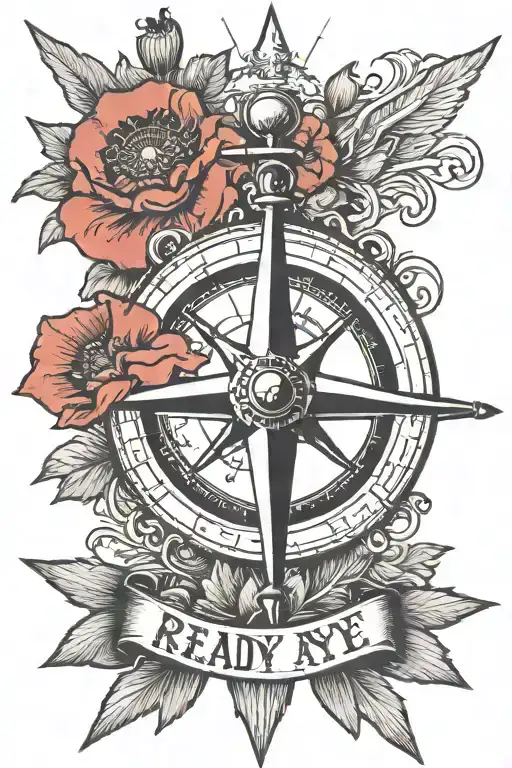 A navy ship with some poppy and the saying ready aye ready with a compass and a nautical star tattoo design idea