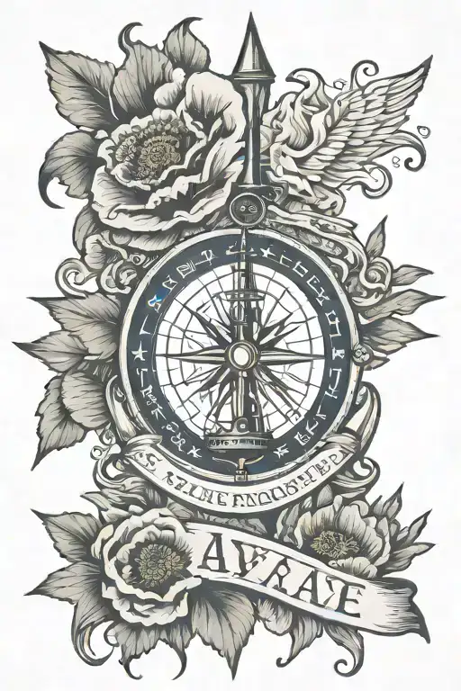 A navy ship with some poppy and the saying ready aye ready with a compass and a nautical star tattoo design idea