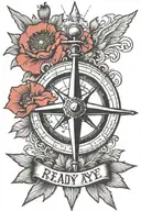 A navy ship with some poppy and the saying ready aye ready with a compass and a nautical star tattoo design idea