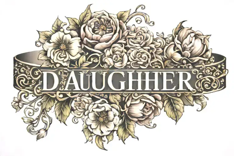 Floral bracelet with the word daughter written within tattoo design idea