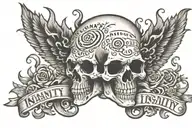 insanity text written skull tattoo design idea