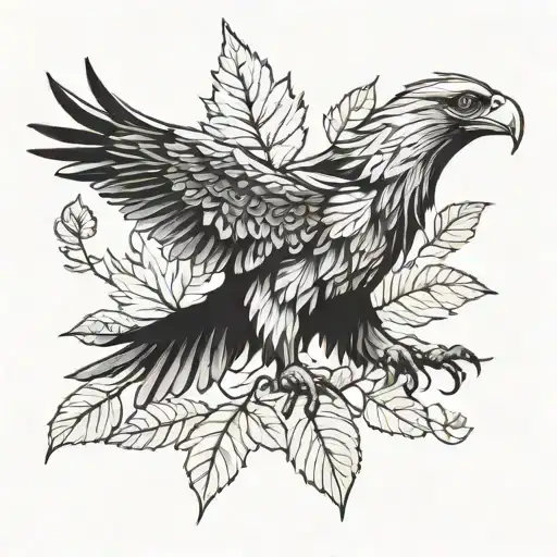 Eagle bright fall leaves tattoo design idea