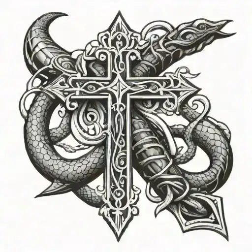 Sword snake cross tattoo design idea