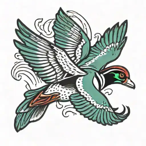 wood duck flying wings open tattoo design idea