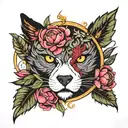 phoenix, she-wolf peonies with the tree of life eye of mount on top tattoo design idea