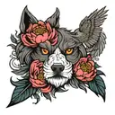phoenix, she-wolf peonies with the tree of life eye of mount on top tattoo design idea