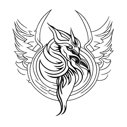 Phoenix rising from flames with a Viking helmet tattoo design idea
