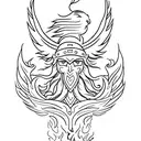 Phoenix rising from flames with a Viking helmet tattoo design idea