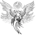 Phoenix rising from flames with a Viking helmet tattoo design idea
