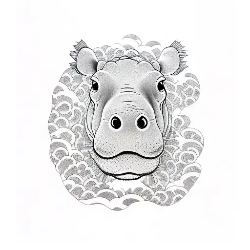 hippo Ukiyo-e cut  tattoo design idea