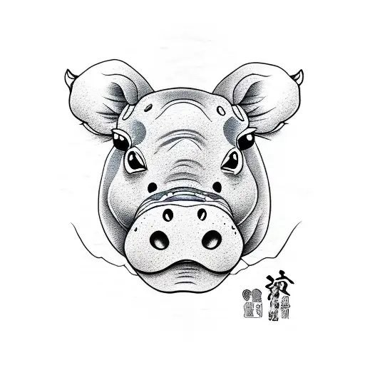 baby hippo , Ukiyo-e , cute tattoo design idea