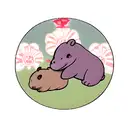 baby hippo , Ukiyo-e , cute, with a Japanese style background  tattoo design idea