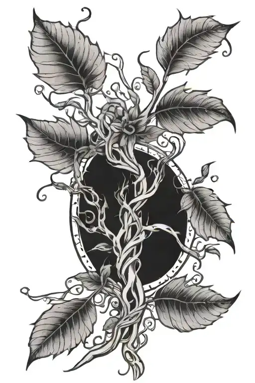 tattoo design with ayahuasca vines and willow leaves in a psychadelic sytle  tattoo design idea