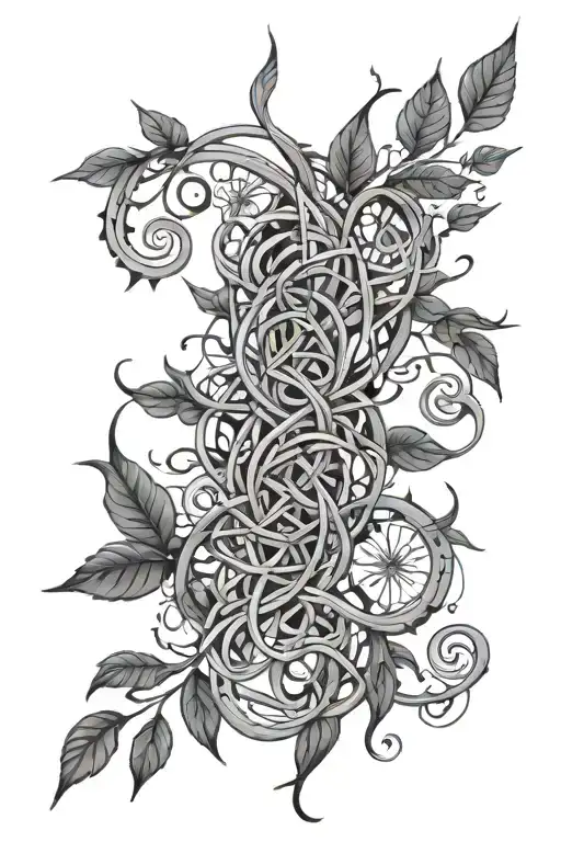 tattoo design with ayahuasca vines and willow leaves in an alex grey style  tattoo design idea