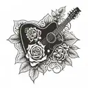 guitar with roses tattoo design idea