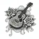 guitar with roses tattoo design idea