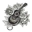 guitar with roses tattoo design idea