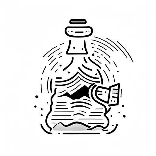 A minimalist tattoo of a serene sunset with a beer bottle and smoke rising from it tattoo design idea