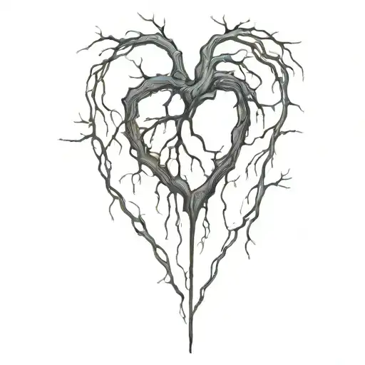 corrupted and decaying black heart with black veins leading to it tattoo design idea