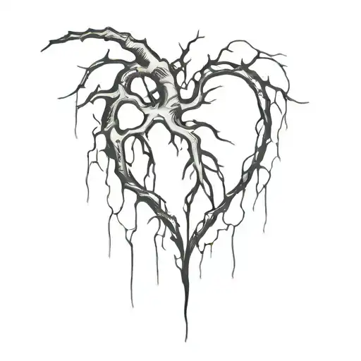corrupted and decaying black heart with black veins leading to it tattoo design idea