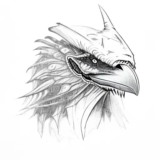 a creature that would be the jabberwocky but with raven wings and the head would be a raven skull tattoo design idea