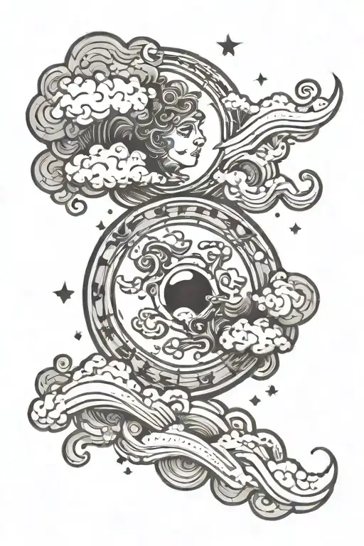 clouds surrounding, gemini zodiac sign tattoo design idea