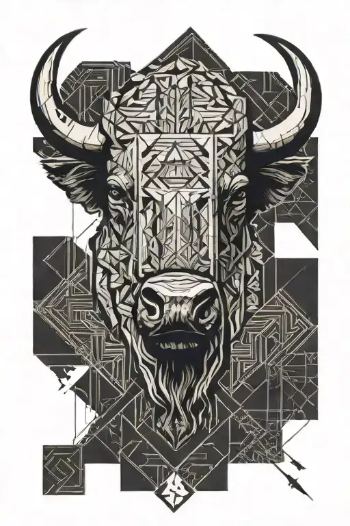 buffalo face surrounded by a storm tattoo design idea