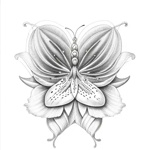 half butterfly half yellow Lilly flower tattoo design idea