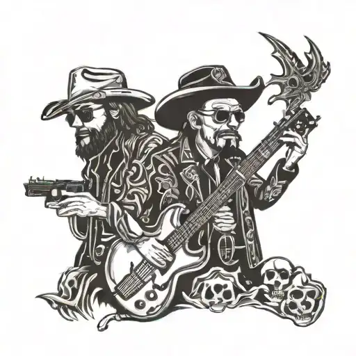 waylon jennings and hank williams jr and skeletons tattoo design idea
