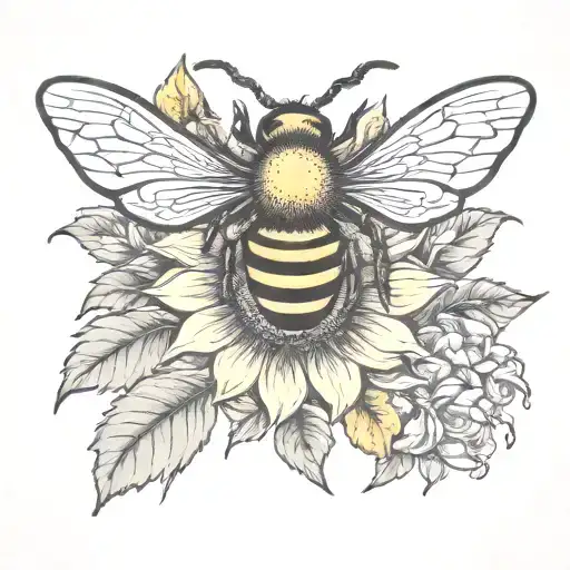 bee sunflower clock tattoo design idea