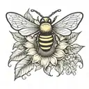bee sunflower clock tattoo design idea