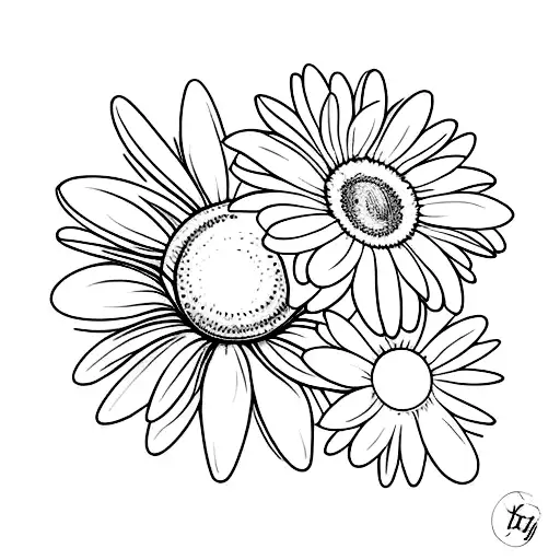 A minimalist tattoo of a daisy blooming on a sandy beach, capturing the essence of summertime and the client's love for daisies tattoo design idea