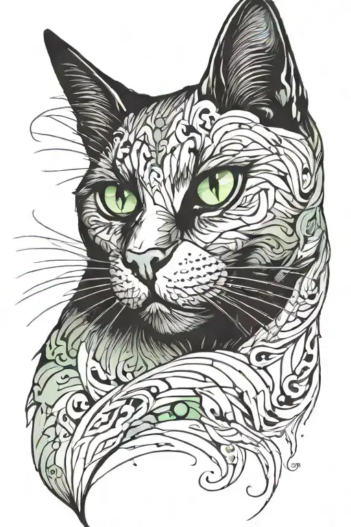 Black cat with green eyes tattoo design idea