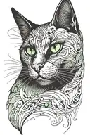 Black cat with green eyes tattoo design idea
