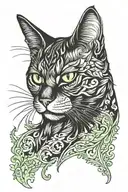 Black cat with green eyes tattoo design idea
