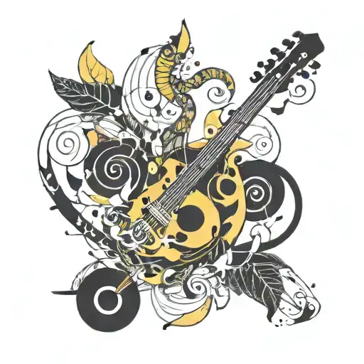 An abstract new-school design incorporating elements of nature, AA symbolism, and music notes tattoo design idea