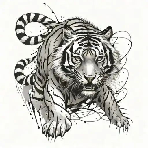full body tiger with ink splatter tattoo design idea
