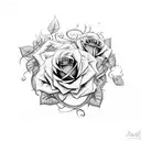 Sword sorrounded by vines with roses in the back tattoo design idea