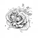 Sword sorrounded by vines with roses in the back tattoo design idea