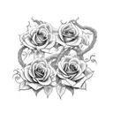 Sword sorrounded by vines with roses in the back tattoo design idea