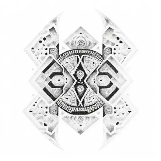 aboriginal dotwork for a sleeve tatto with ularu, a boomerang, didgeridoo, and an indigenous elder tattoo design idea