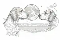 Beagle dog and human looking at each other with a moon in the background and sea tattoo design idea
